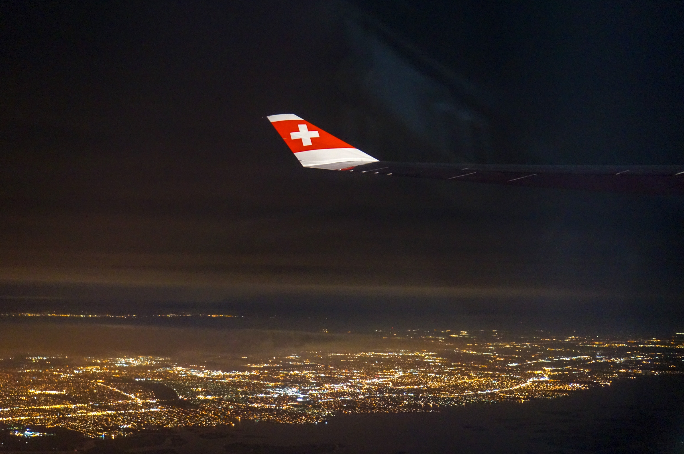 Swiss, Swissair, Schweizerkreuz, Kreuzritter, Nachtflug, Winglet